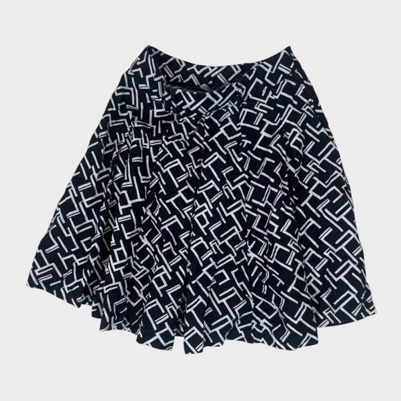 Larry Levine Size 6 Skirt A Line Flare Black White Geometric Pattern Linen Blend - Picture 1 of 8